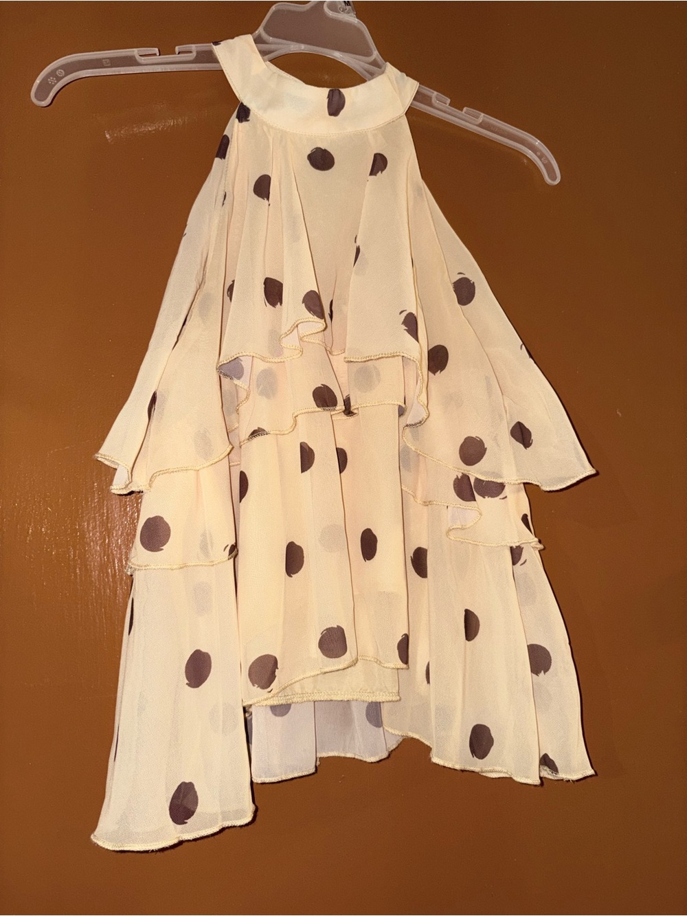 SHEIN Ivory Polka Dot Ruffled Halter Blouse